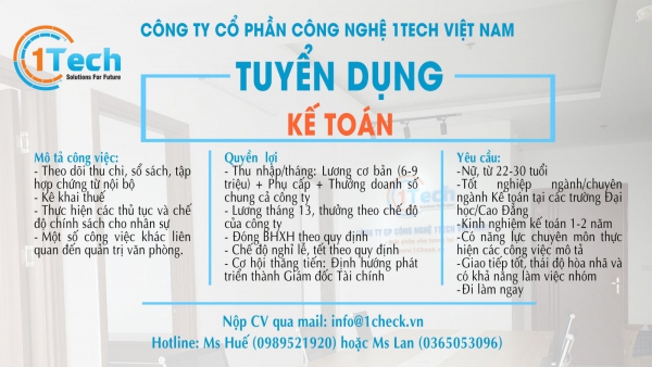 Tuyển dụng Kế toán (đi làm ngay)